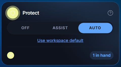 An agent card with the OFF / ASSIST / AUTO control and the Use workspace default link